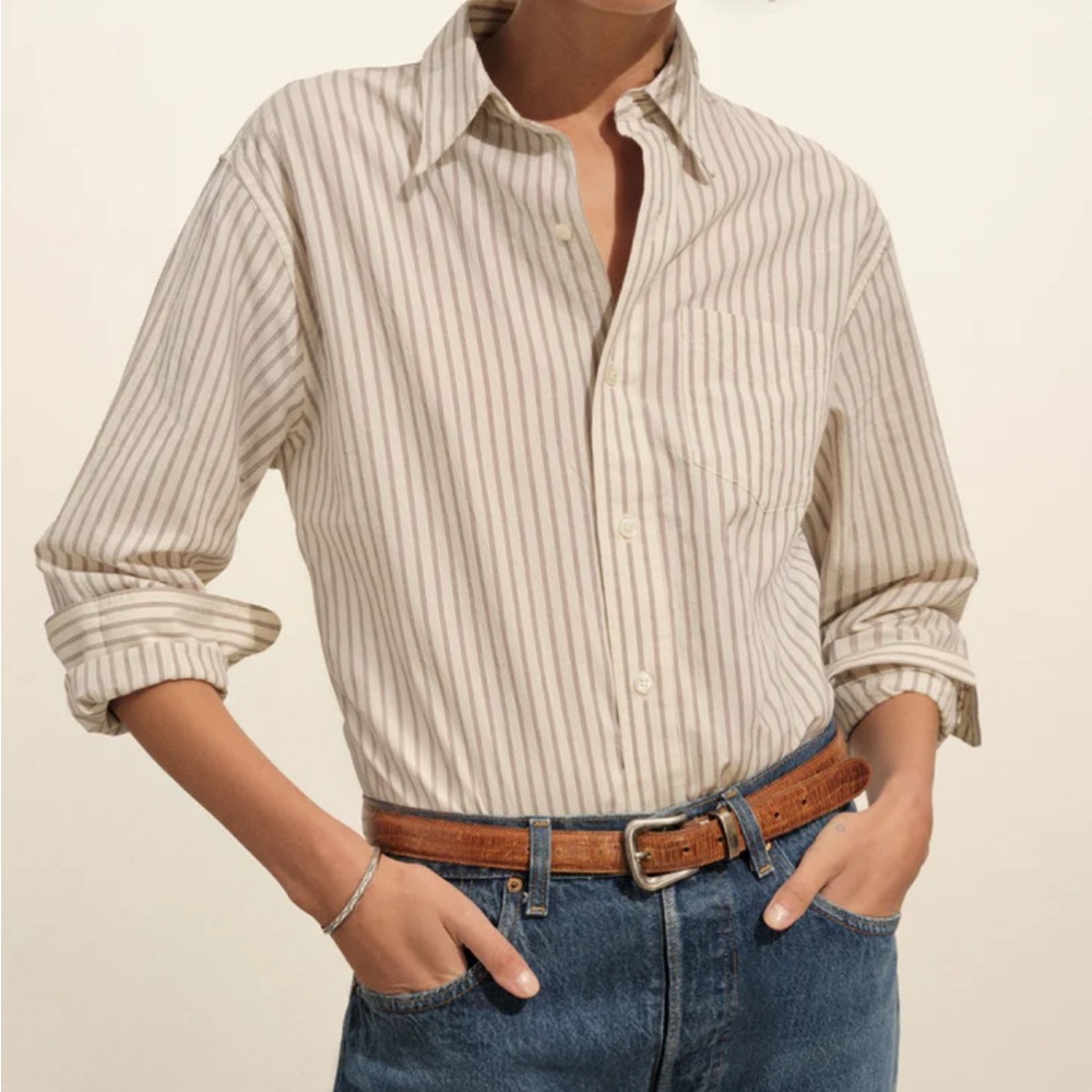 Buck Mason Beige Striped Button-Down Shirt